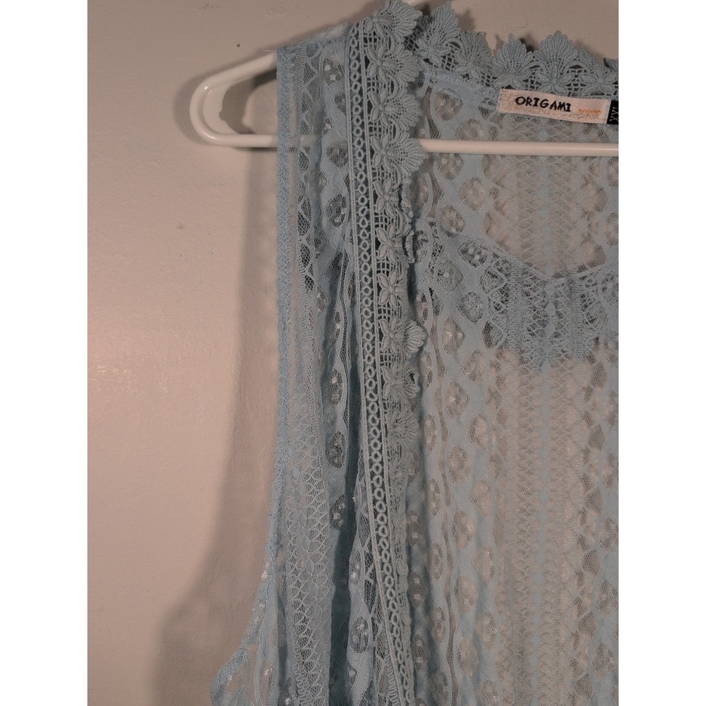 ORIGAMI Cardigan LACE KIMONO WESTERN DUSTER Vest shirt XXL BOHEMIAN Baby Blue - Picture 5 of 12